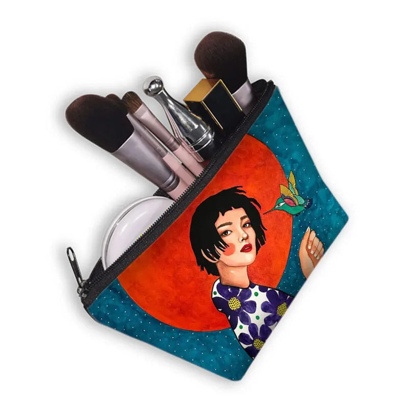 Fashion Lady Painting Print Cosmetic Bag Woman Portable Travel Makeup Storage Bags Afro Girl Cosmetic Case Lipstick Holder Bag