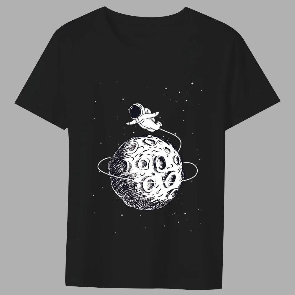 Fashion T-shirt Men's Classic Little Astronaut Printed Pattern Series All-match Casual O-neck Commuter Comfortable Top T-shirt