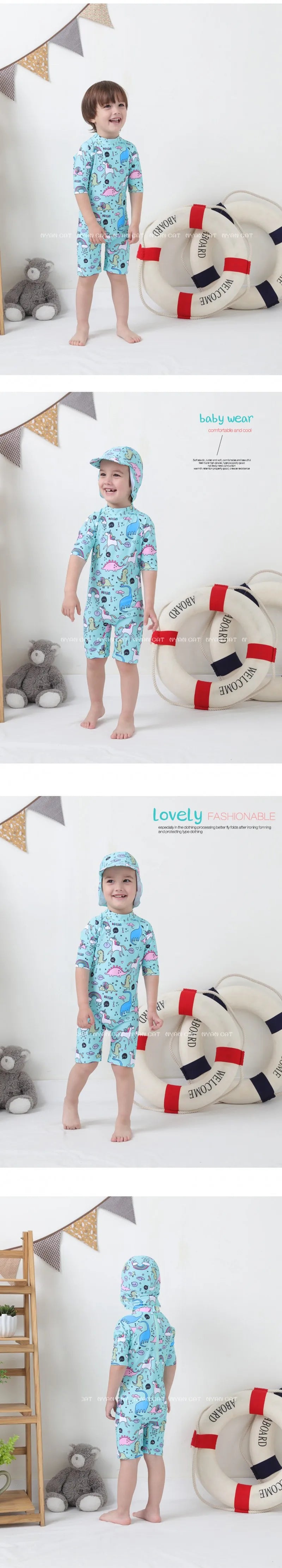 2024 baby boys girls swimwear with cap surfing Wear  swimming suit infant toddler kids children Sunscreen beach bathing Suit