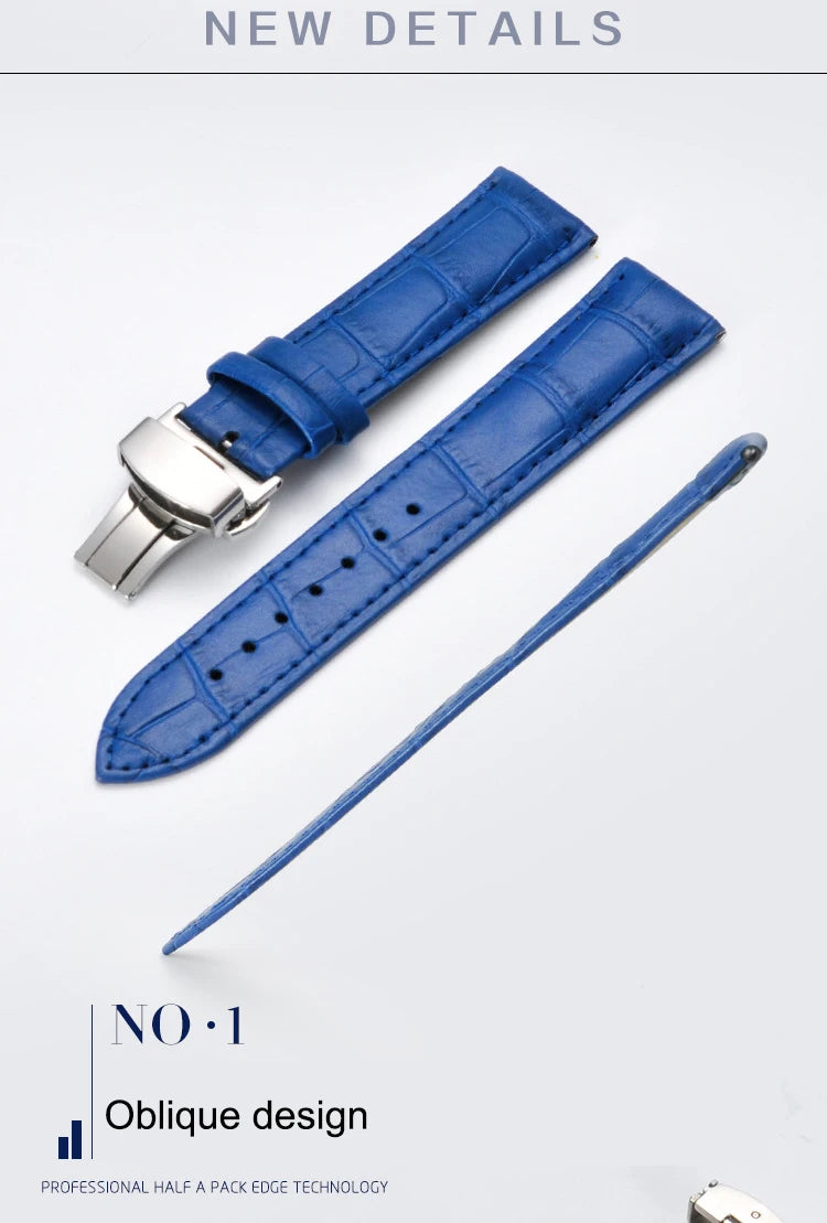 Calfskin Leather WatchBand 12mm 13mm 14mm 15mm 16mm 17mm 18mm 19mm 20mm 21mm 22mm 23mm 24mm Wrist Strap Butterfly Buckle Band
