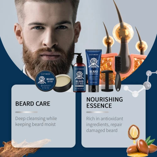 East Moon Men's Sandalwood Beard Care Set Nourishes Restores Hair And Shavings