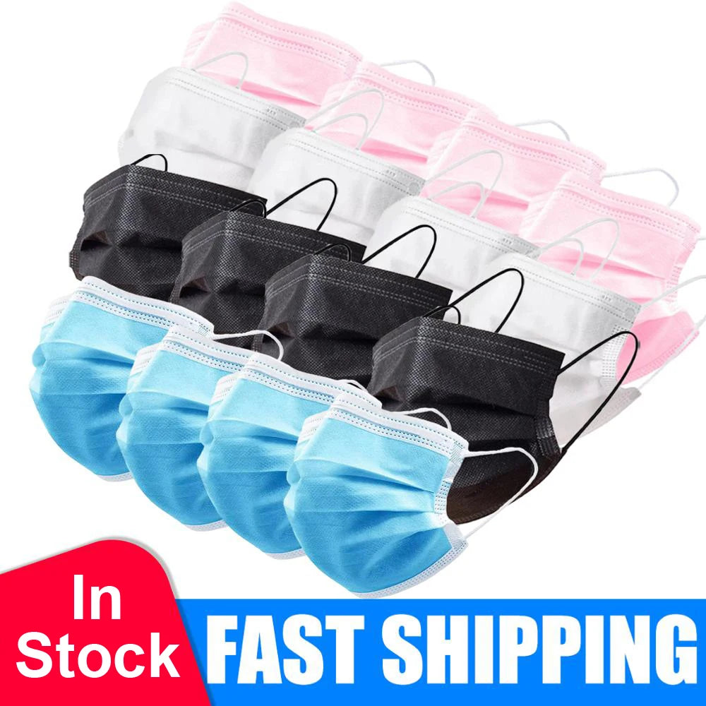Fast Delivery Mascarillas Mask Disposable Non Wove Meltblown Cloth 3Layer Ply Filter Mask Mouth Face Mask Breathable Masque Mask