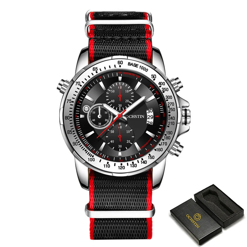 2025 New OCHSTIN Mens Pilot Watch Military Wristwatches For Men  Sports Chronograph Waterproof Nylon Leather Quartz Male Clock