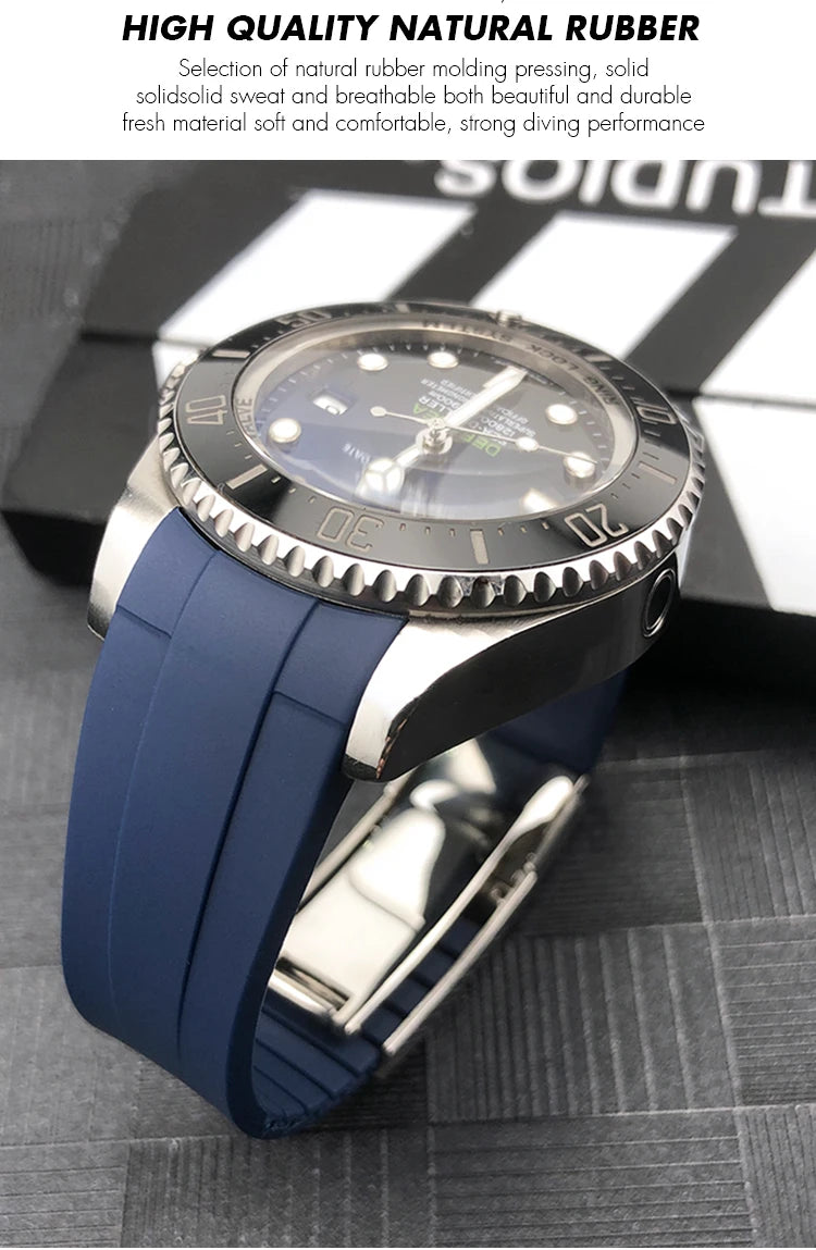 Rubber Strap 21mm 22mm Fit for Rolex DEEPSEA Sea-Dweller Submariner Blue Black Waterproof Sports Silicone Watch Strap Free Tools