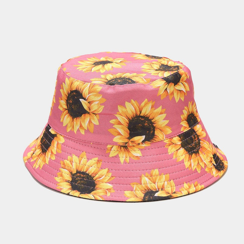 New Double-side Harajuku Bucket Hat Fishing Outdoor Cap Women Bucket Fishing Hats Sunscreen Sunflower Embroidery Fisherman Hat