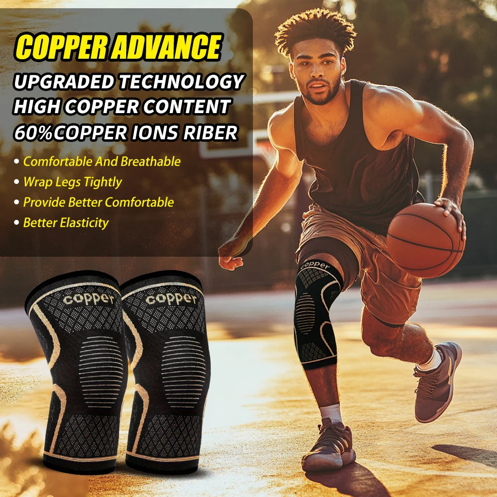 1 Pair Copper Knee Pads Ultimate Shock-Absorbing Gear for Men & Women Superior Knee Support for Sports Yoga Fitness Basketball