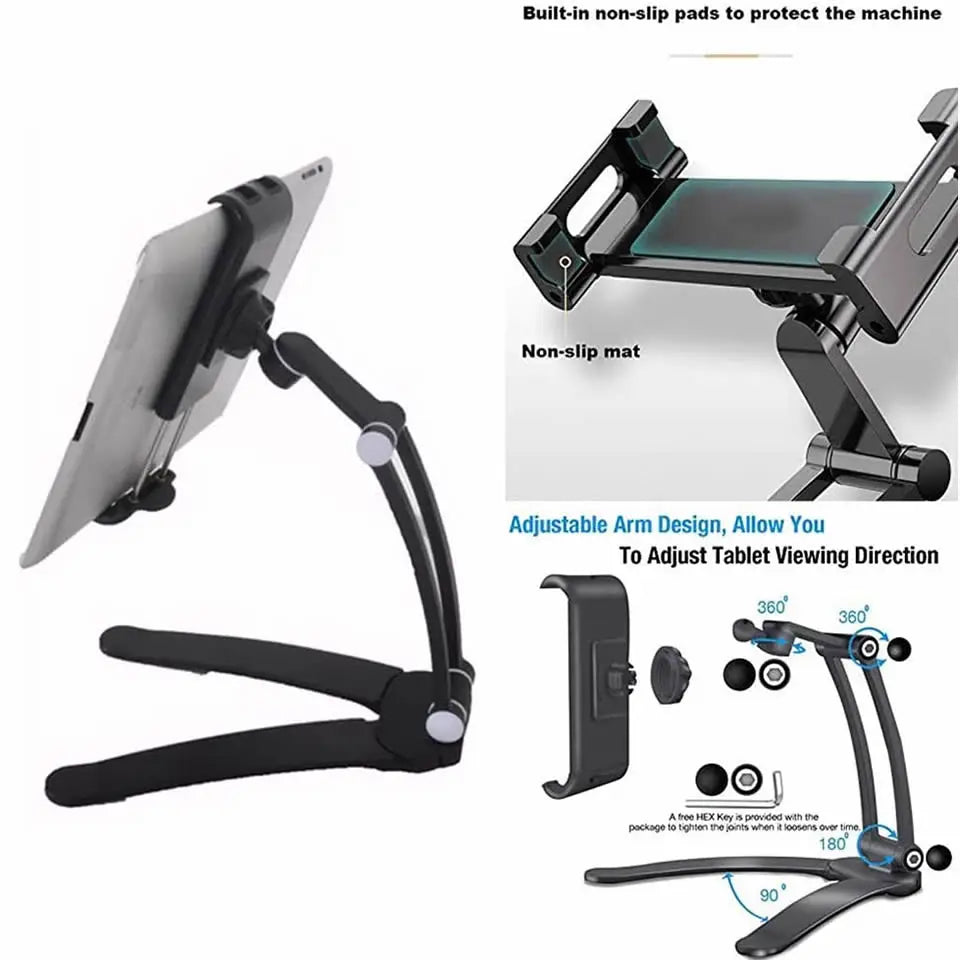 OUTMIX Aluminum Kitchen Tablet Stand Phone Holder Flodable Adjustable 5-13 inches Tablet Phone Desktop Mount for iPad Pro 12.9