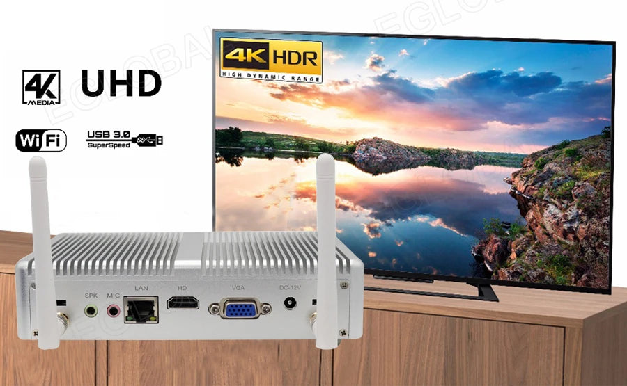 Eglobal Cheap Fanless Mini PC Windows 10 Pro Intel i5 7200U i3 7167U DDR4/DDR3 Barebone Computer Components4K HTPC WiFi HDMI VGA