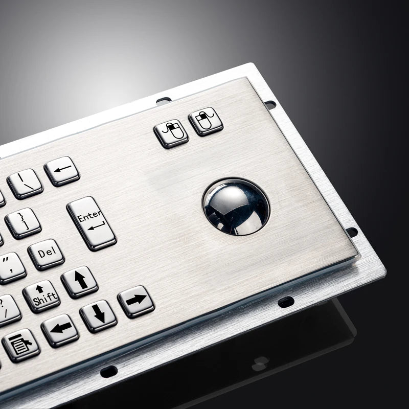 67 Keys IP65 Waterproof Stainless Steel Rear Panel Mount Kiosk Rugged Keyboards Industrial Metal Keyboard With Trackball