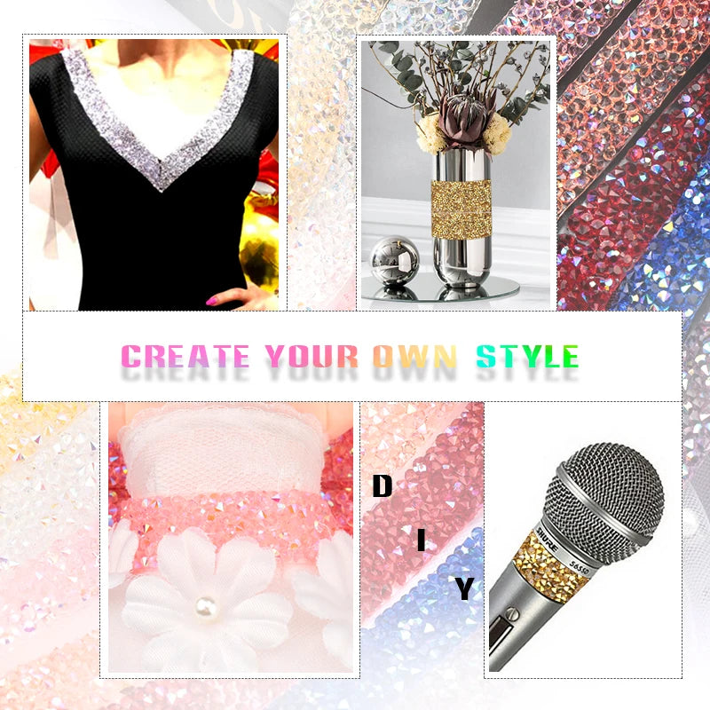 Rainbow Aurora Color Rhinestones Ribbon For Bows Sewing Resin Trim Strass Hot Fix Rhinestone Tape Applicator Iron On Appliques