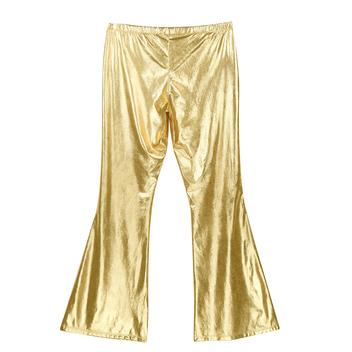Men Metallic Shiny Flared Pants Retro Disco Costume Elastic Waistband Bell Bottom Trousers Long Pants 70s Party Show Clubwear