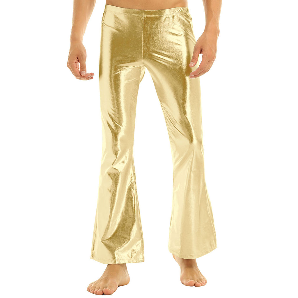 Mens Shiny Metallic 70s Disco Flared Pants Hippie Vintage Hip Hop Carnival Performance Costume Sequins Bell Bottoms Trousers