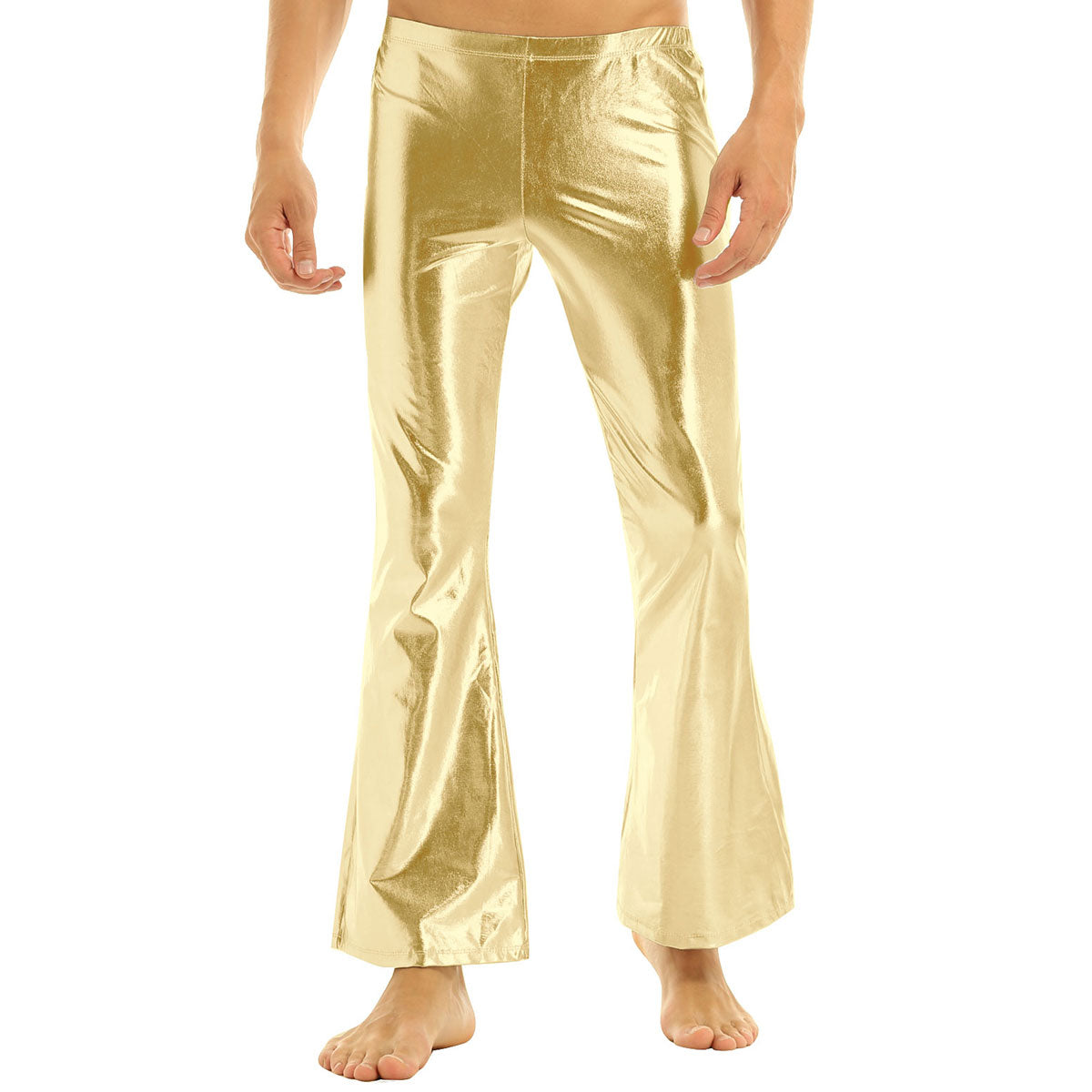 Mens Shiny Metallic 70s Disco Flared Pants Hippie Vintage Hip Hop Carnival Performance Costume Sequins Bell Bottoms Trousers