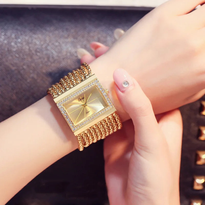 Hot Sale Fashion Wrist Watches For Women Square Bracelet Golden Women's Watches Diamond Women Quartz Watches Ladies Steel