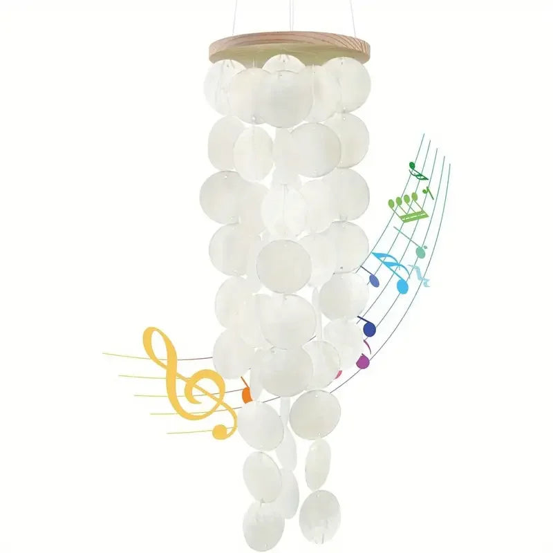 Handcrafted White Capiz Shells Wind Chime - Coastal Style Outdoor/Indoor Garden Decor