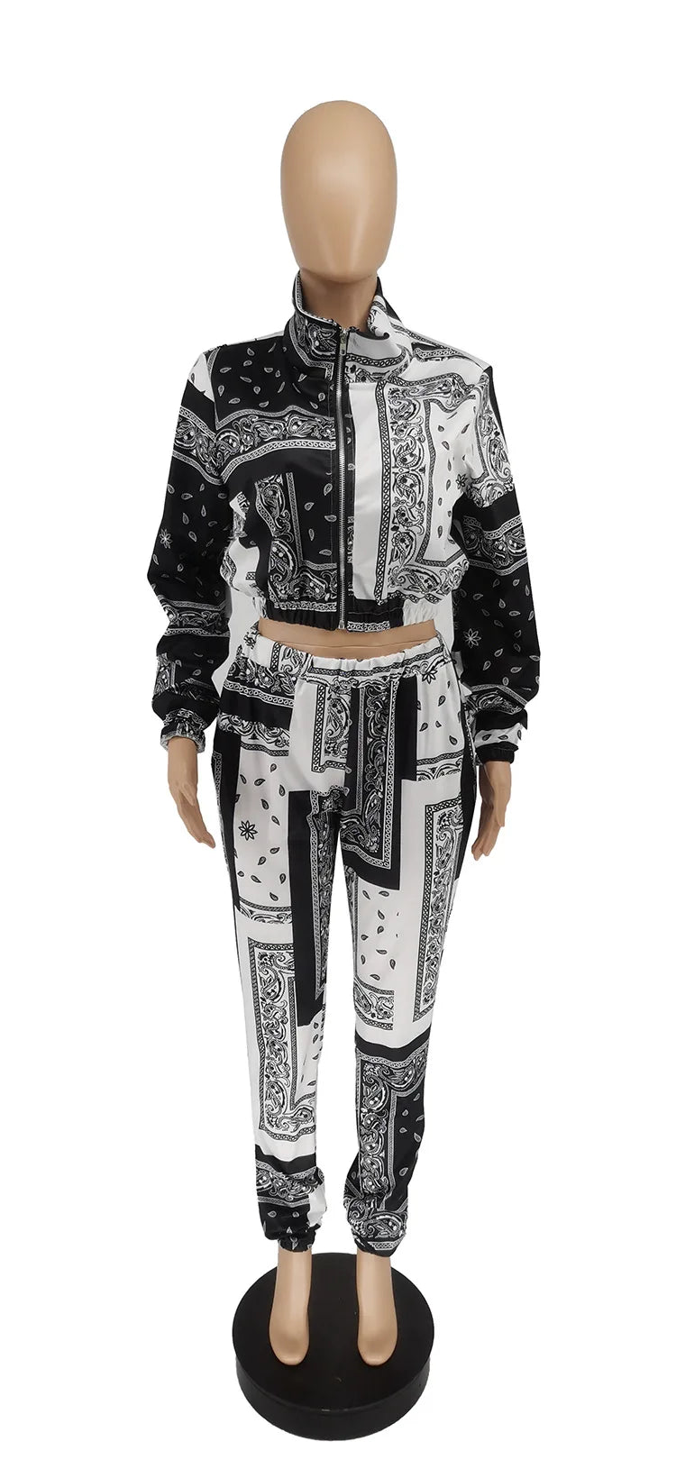 Paisley Bandana Print Two 2 Piece Set Women Fitness Sweatsuit Zipper Up Sweatshirt + Jogger Pants Set Tracksuit Vintage Outfits