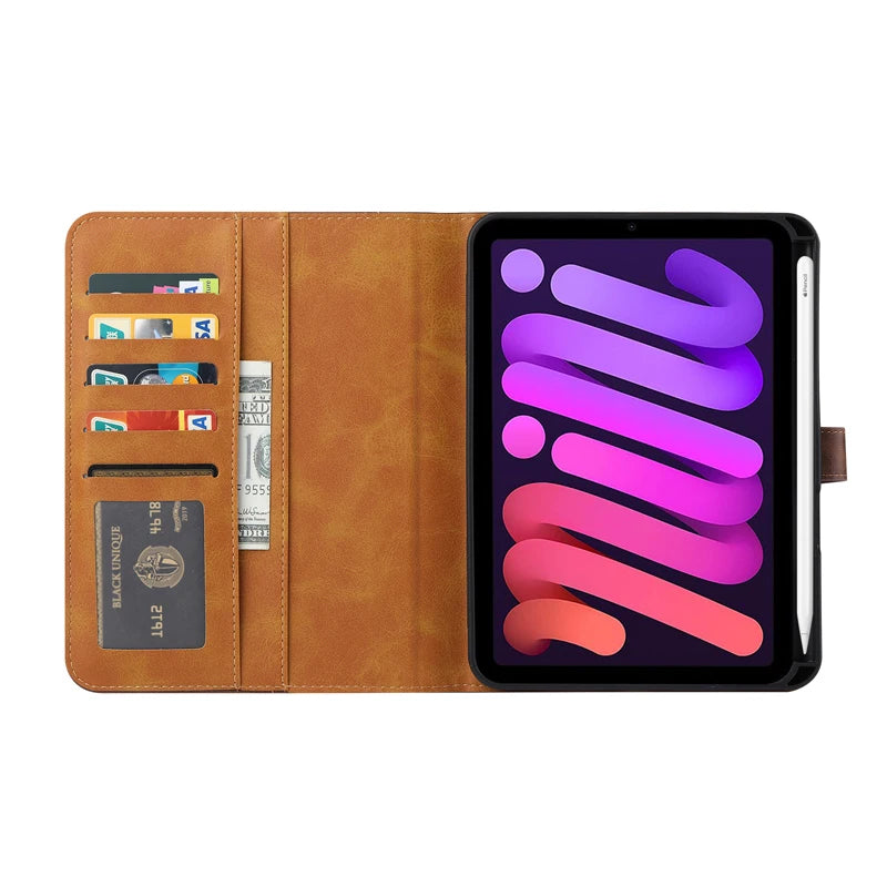 For Mini 7 2024 (A17 Pro) чехол ELVE Luxury Flip Leather Book Tablet Cover With Cards Slot Stand Sleeve For iPad Mini 6 아이패드 미니6