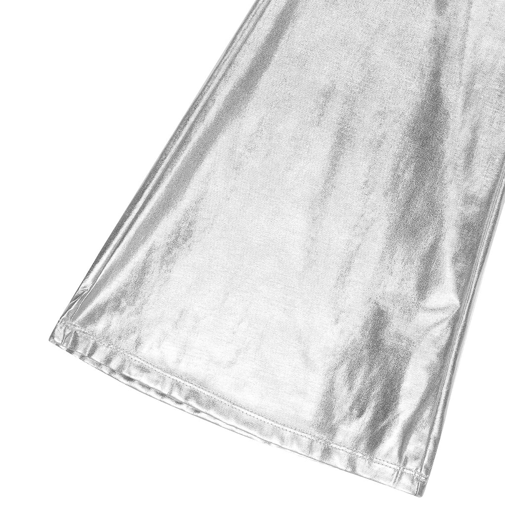 Men Metallic Shiny Flared Pants Retro Disco Costume Elastic Waistband Bell Bottom Trousers Long Pants 70s Party Show Clubwear