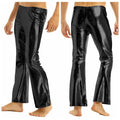 Men Metallic Shiny Flared Pants Retro Disco Costume Elastic Waistband Bell Bottom Trousers Long Pants 70s Party Show Clubwear