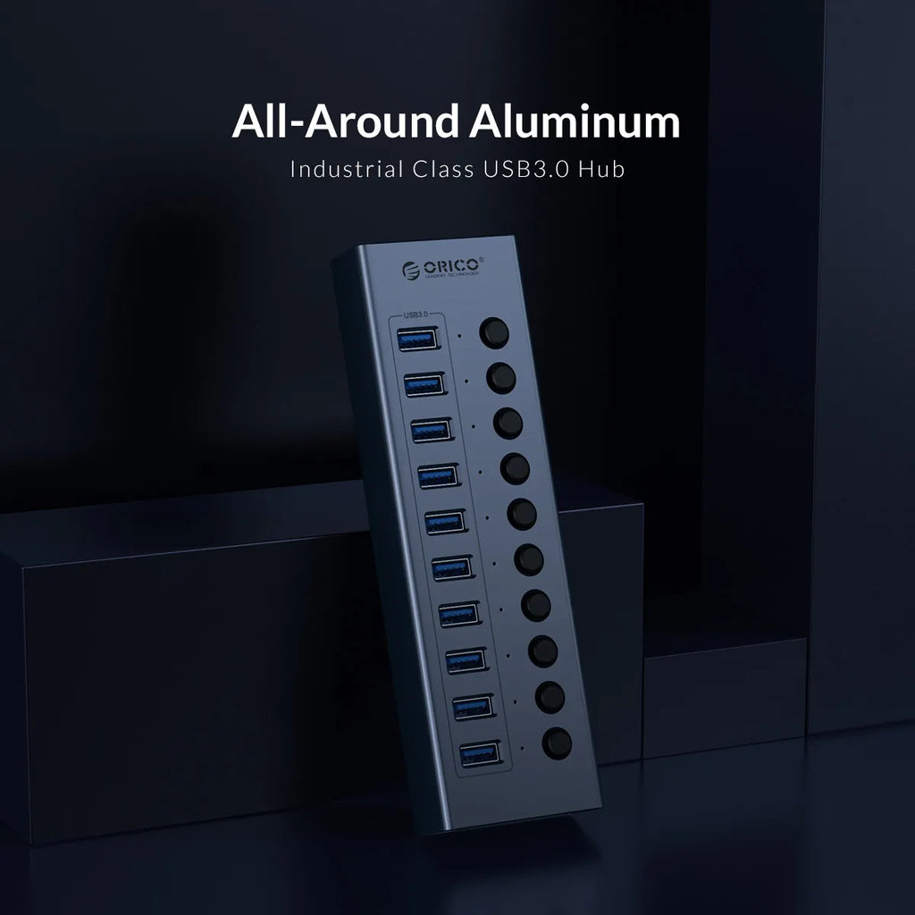 ORICO Industrial USB 3.0 HUB 7/10/13/16 Aluminum USB Splitter On/Off Switch With 12V Power Adapter Support Charging for Computer