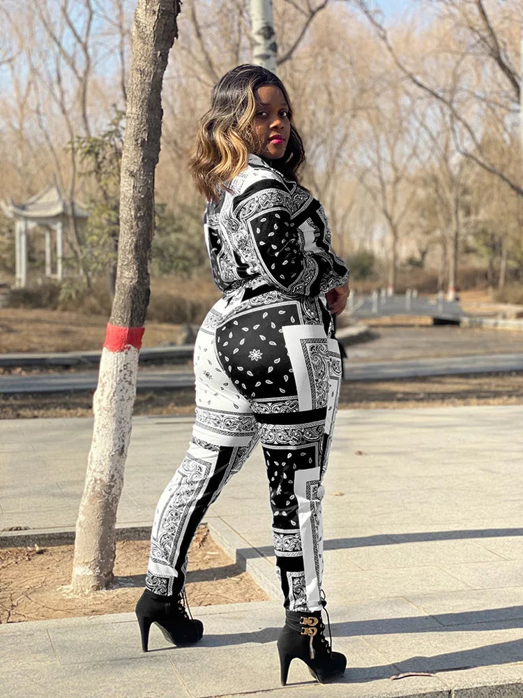 Paisley Bandana Print Two 2 Piece Set Women Fitness Sweatsuit Zipper Up Sweatshirt + Jogger Pants Set Tracksuit Vintage Outfits