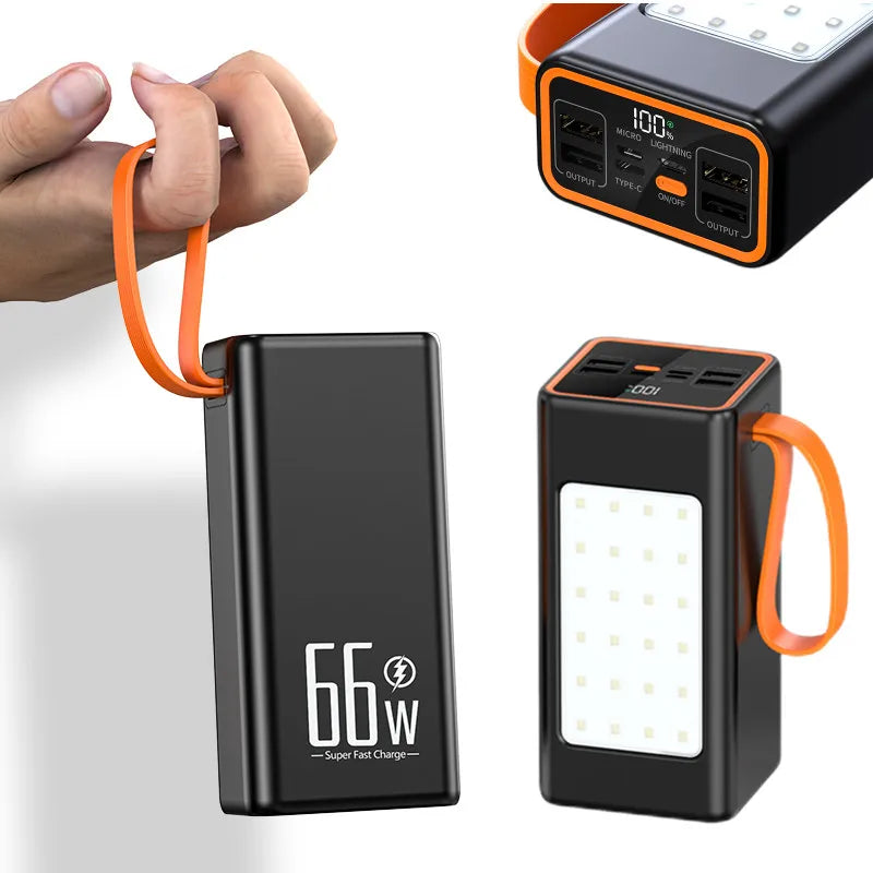 New Large Capacity PD 66W Super Fast Charging LED Outdoor Light  Lithium Battery Factory Price Best 4USB+PD 60000mah Power Bank
