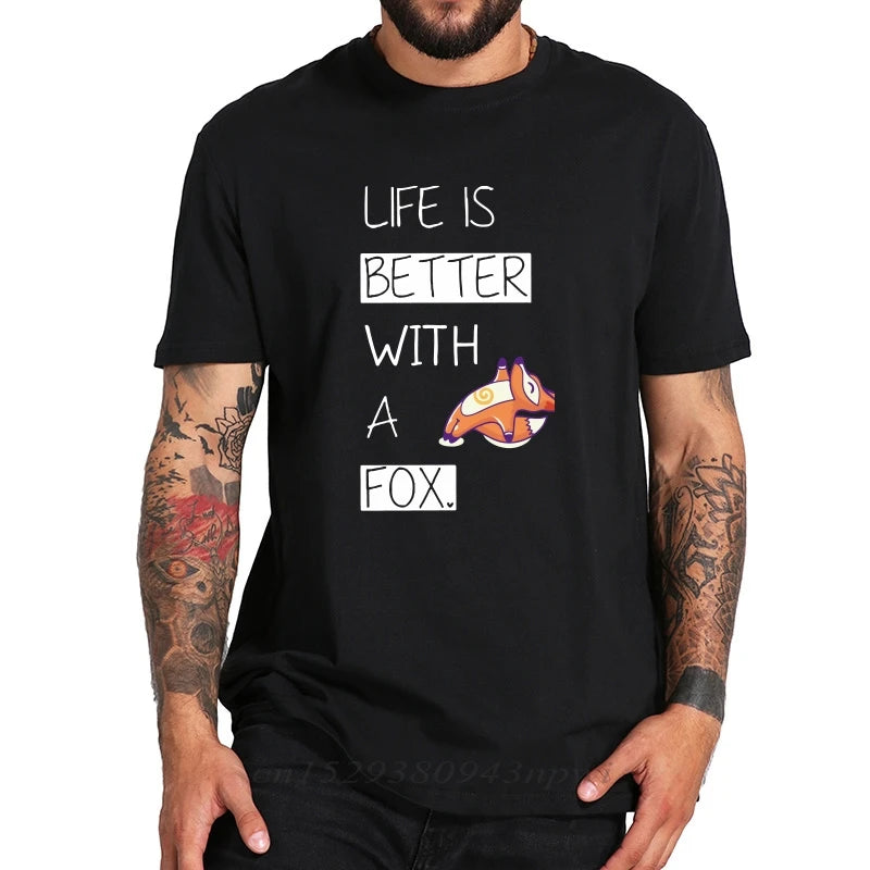 Fox T shirt Men EU Size This Is My Human I'm Really A Fox Funny Cute Animal Black 100% Cotton Tshirt Slim Fit Streetwear