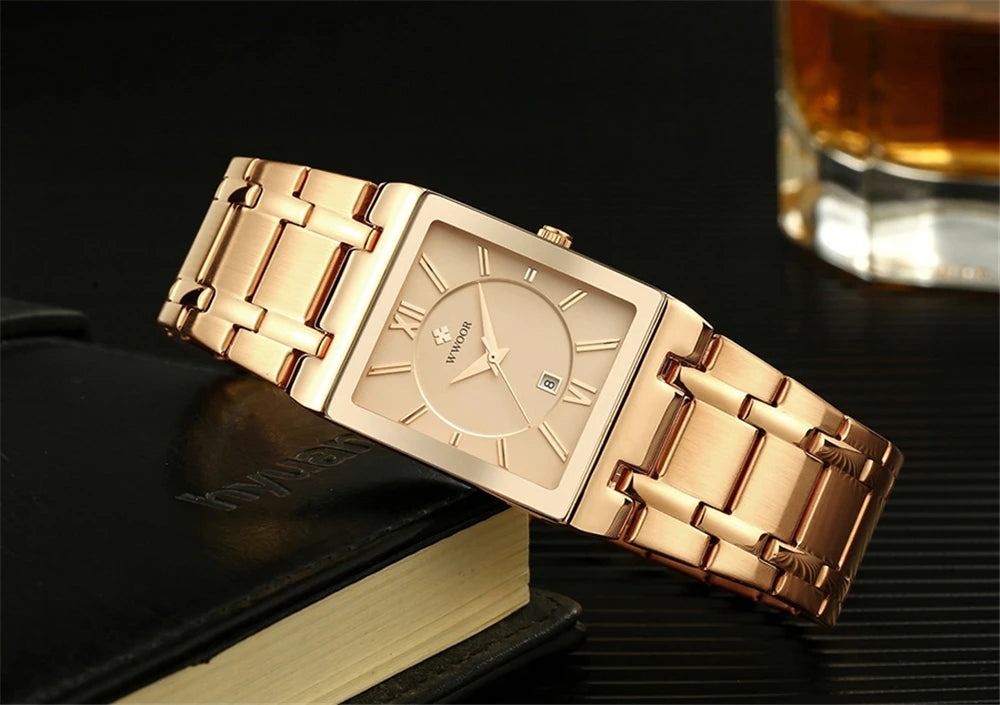 WWOOR Fashion Square White Watches Mens Top Brand Luxury Quartz Wristwatches For Men Casual Waterproof Silver Clock Reloj Hombre