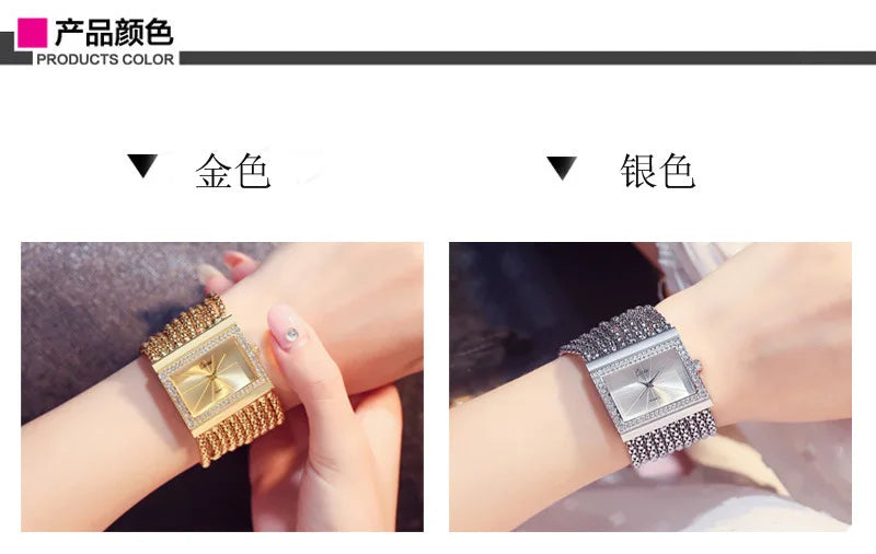 Hot Sale Fashion Wrist Watches For Women Square Bracelet Golden Women's Watches Diamond Women Quartz Watches Ladies Steel