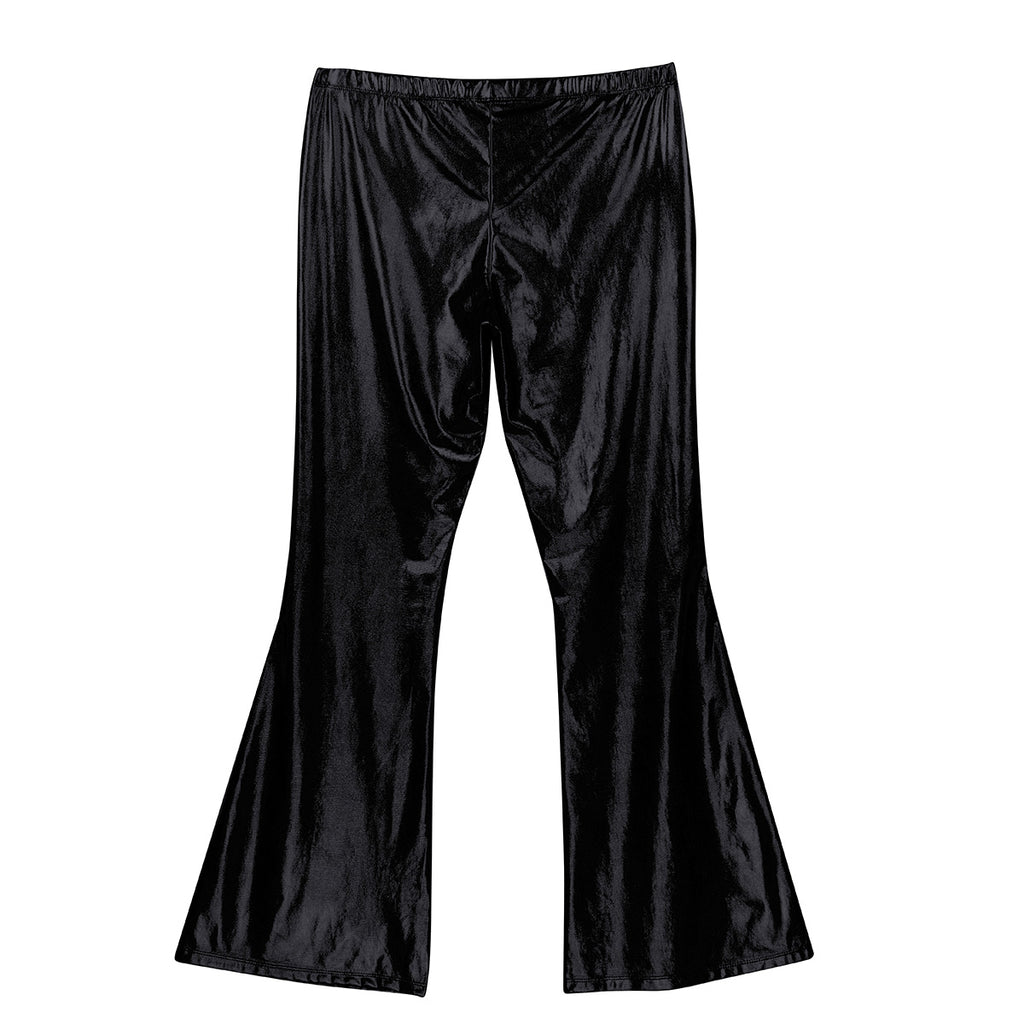 Men Metallic Shiny Flared Pants Retro Disco Costume Elastic Waistband Bell Bottom Trousers Long Pants 70s Party Show Clubwear
