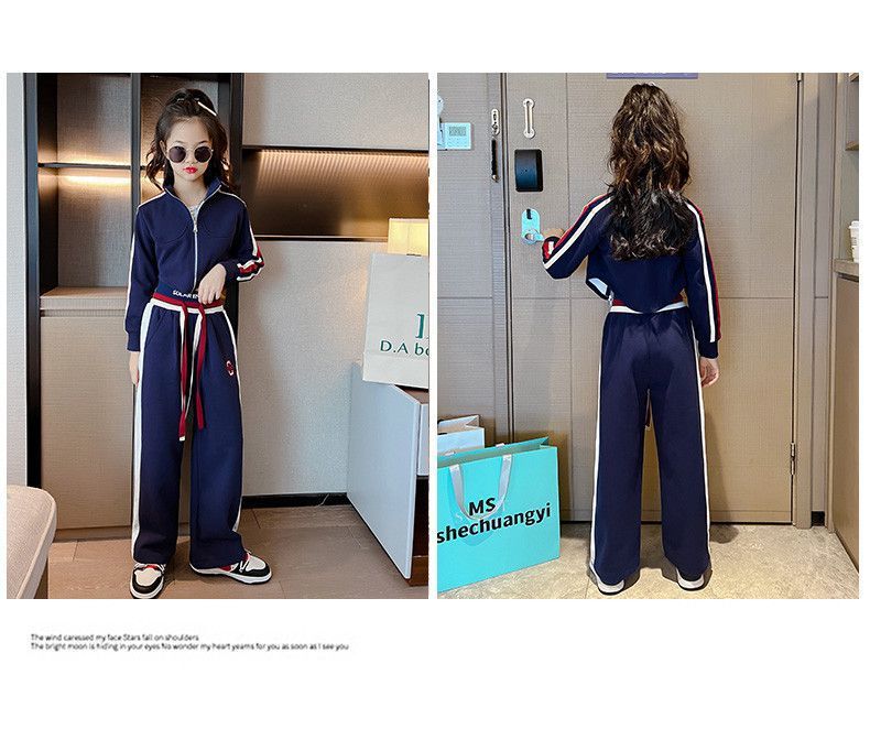 Teenager Girl Sports autumn winter Kids Clothes crop top Hooded Jacket + wide leg pants Tracksuit Children 9 10 11 12 13 14year