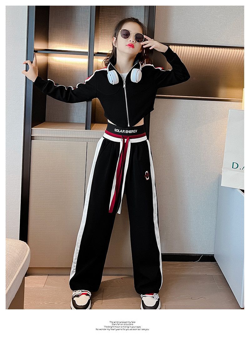 Teenager Girl Sports autumn winter Kids Clothes crop top Hooded Jacket + wide leg pants Tracksuit Children 9 10 11 12 13 14year