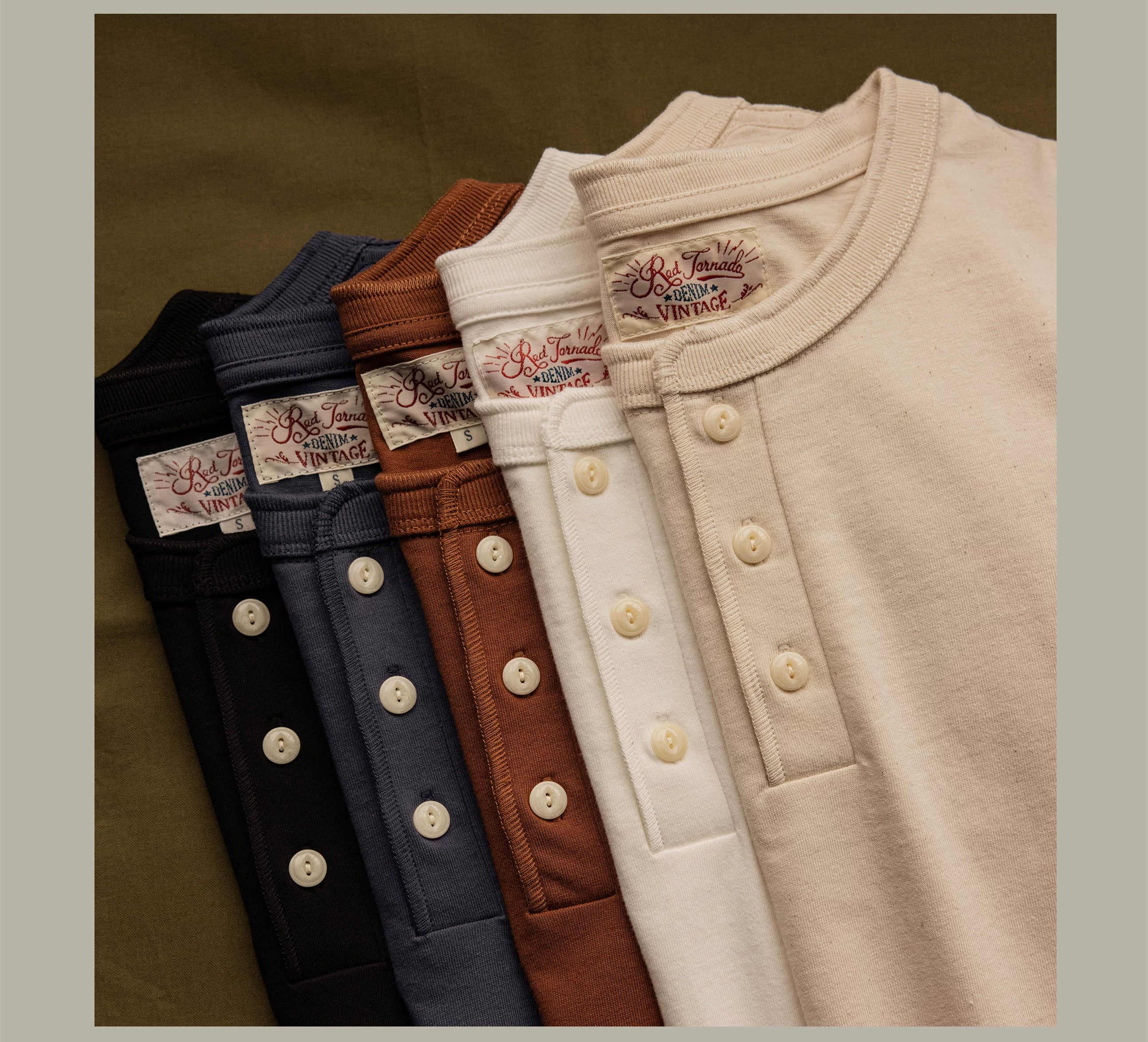 T1-0007 Red Tornado Asian Size Super Good Quality Mans 260GSM Heavy Thick Casual Henley Tee Cotton 7 Colors