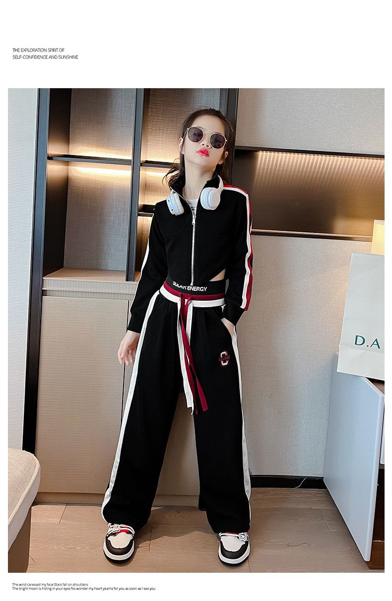 Teenager Girl Sports autumn winter Kids Clothes crop top Hooded Jacket + wide leg pants Tracksuit Children 9 10 11 12 13 14year