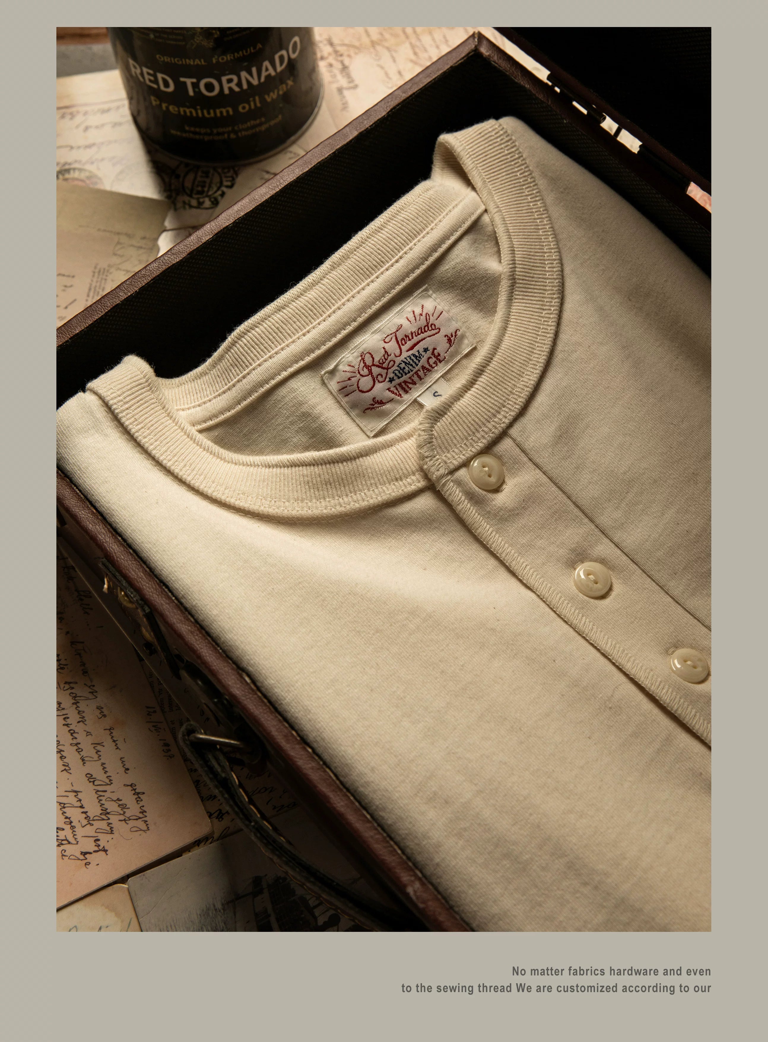T1-0007 Red Tornado Asian Size Super Good Quality Mans 260GSM Heavy Thick Casual Henley Tee Cotton 7 Colors