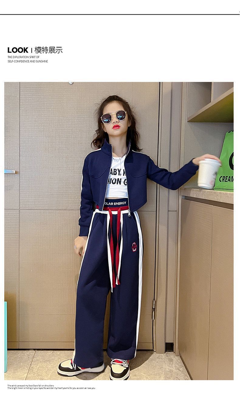 Teenager Girl Sports autumn winter Kids Clothes crop top Hooded Jacket + wide leg pants Tracksuit Children 9 10 11 12 13 14year