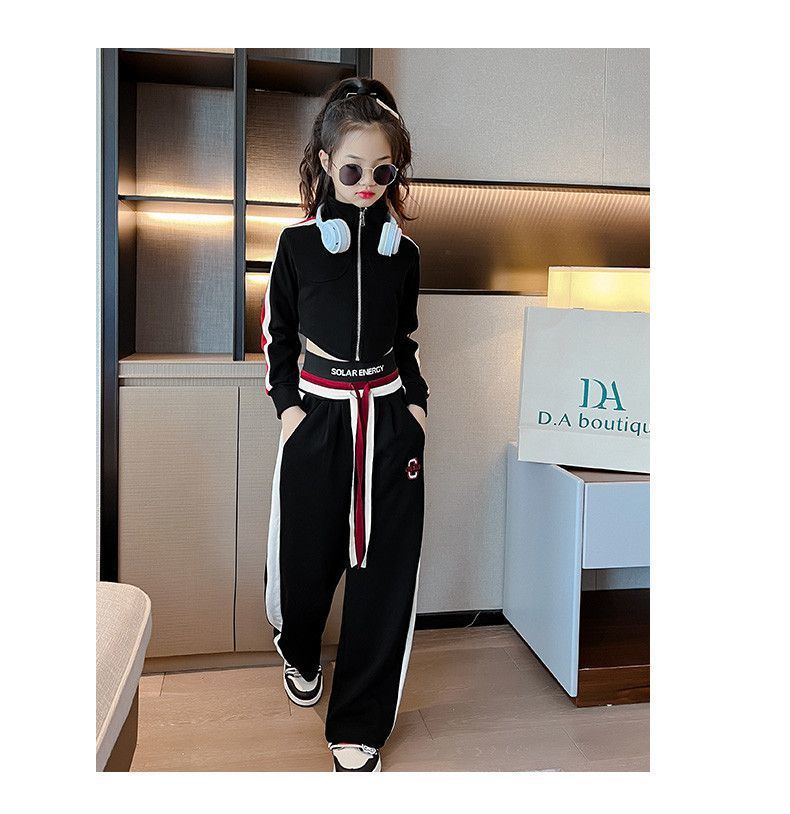 Teenager Girl Sports autumn winter Kids Clothes crop top Hooded Jacket + wide leg pants Tracksuit Children 9 10 11 12 13 14year