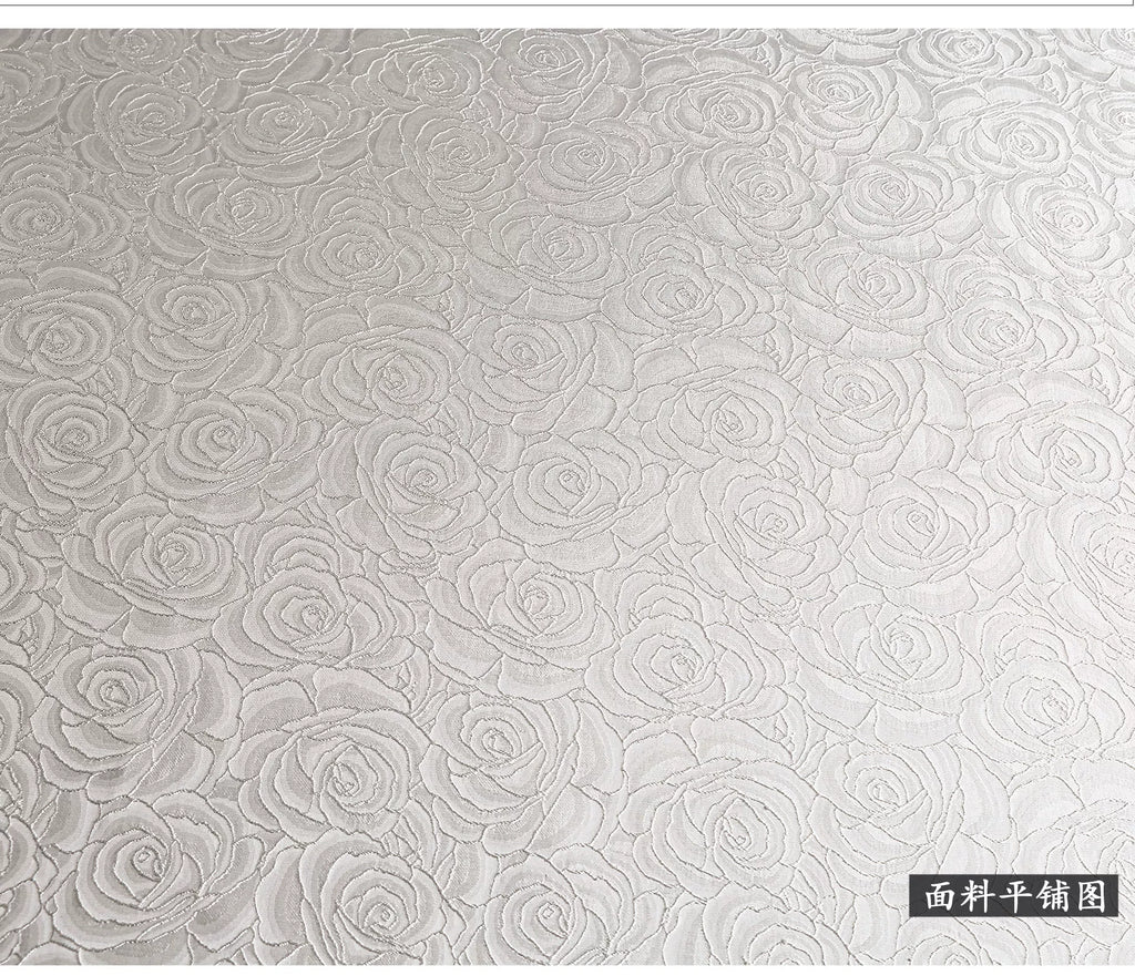 Jacquard Fabric White Large Rose Texture Windbreaker Dress Designer Cloth Diy Apaprel Sewing Meters Rayon Polyester Material