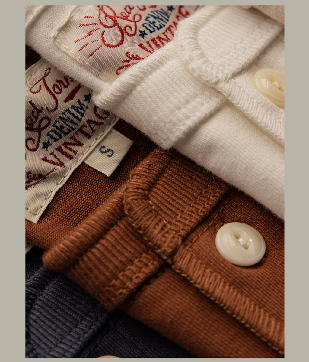 T1-0007 Red Tornado Asian Size Super Good Quality Mans 260GSM Heavy Thick Casual Henley Tee Cotton 7 Colors
