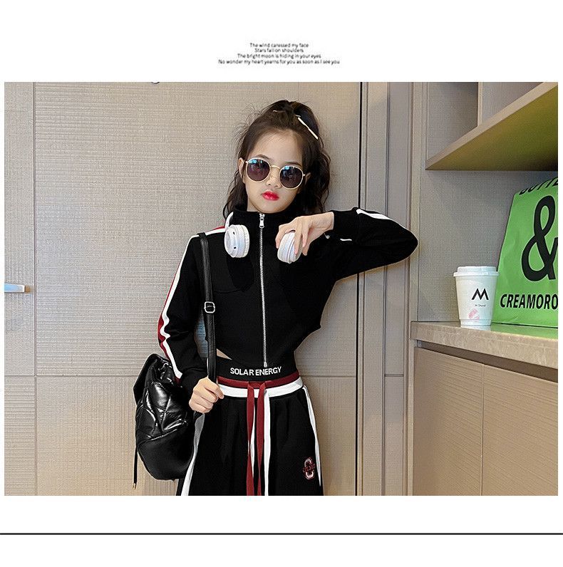 Teenager Girl Sports autumn winter Kids Clothes crop top Hooded Jacket + wide leg pants Tracksuit Children 9 10 11 12 13 14year