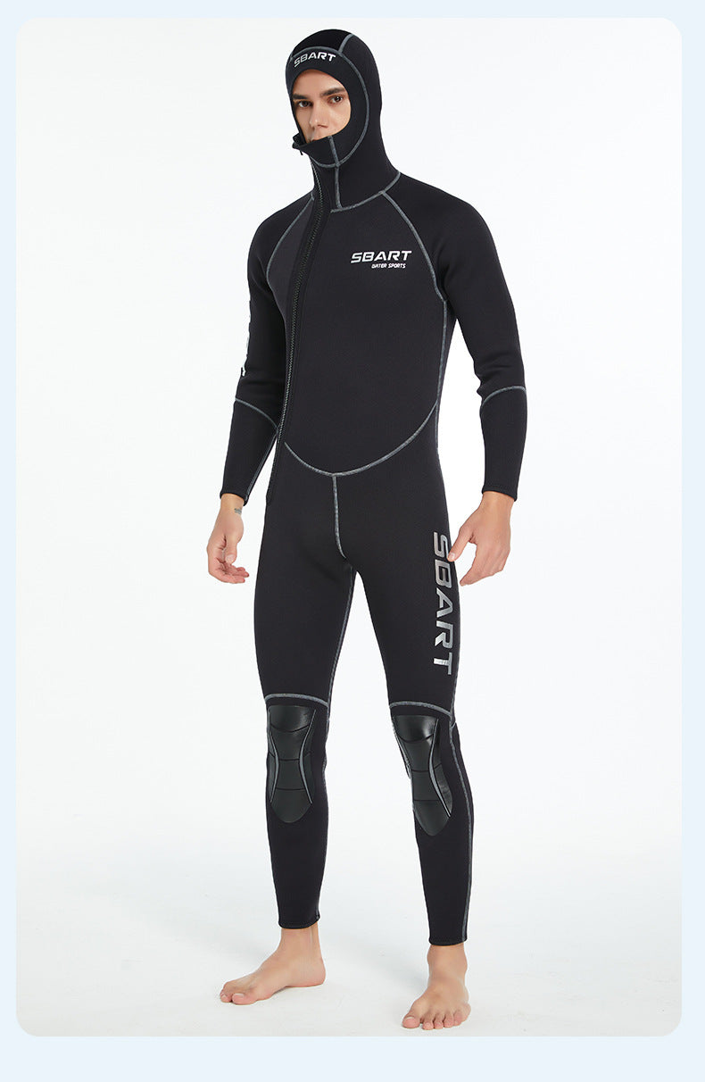 3mm Neoprene Wetsuit Men Hooded Warm One-piece Long Sleeve Diving Suit Cold Proof Sunscreen Surfing Swimming Snorkeling Swimsuit