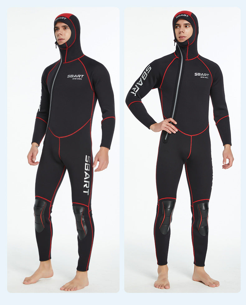 3mm Neoprene Wetsuit Men Hooded Warm One-piece Long Sleeve Diving Suit Cold Proof Sunscreen Surfing Swimming Snorkeling Swimsuit