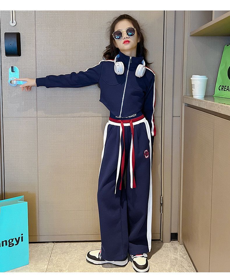 Teenager Girl Sports autumn winter Kids Clothes crop top Hooded Jacket + wide leg pants Tracksuit Children 9 10 11 12 13 14year