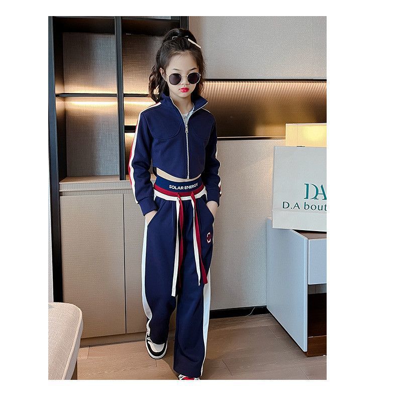 Teenager Girl Sports autumn winter Kids Clothes crop top Hooded Jacket + wide leg pants Tracksuit Children 9 10 11 12 13 14year
