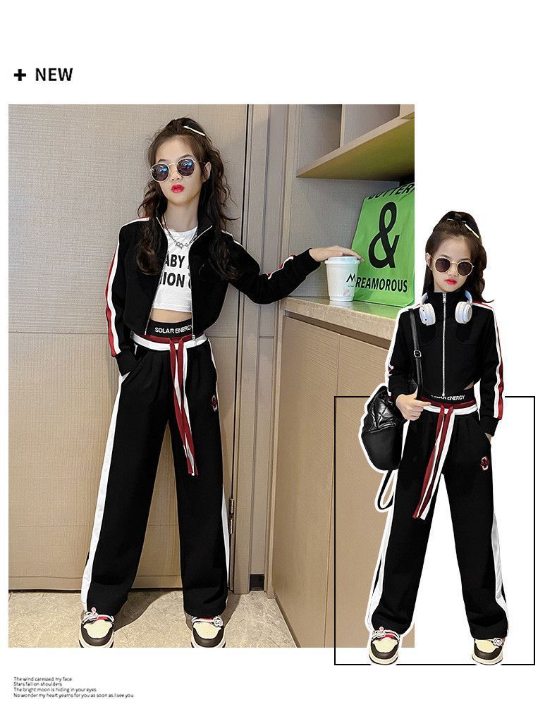 Teenager Girl Sports autumn winter Kids Clothes crop top Hooded Jacket + wide leg pants Tracksuit Children 9 10 11 12 13 14year