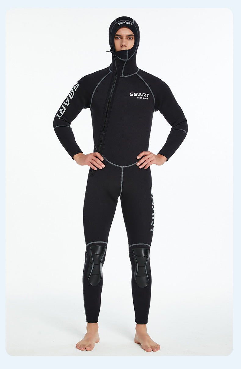 3mm Neoprene Wetsuit Men Hooded Warm One-piece Long Sleeve Diving Suit Cold Proof Sunscreen Surfing Swimming Snorkeling Swimsuit