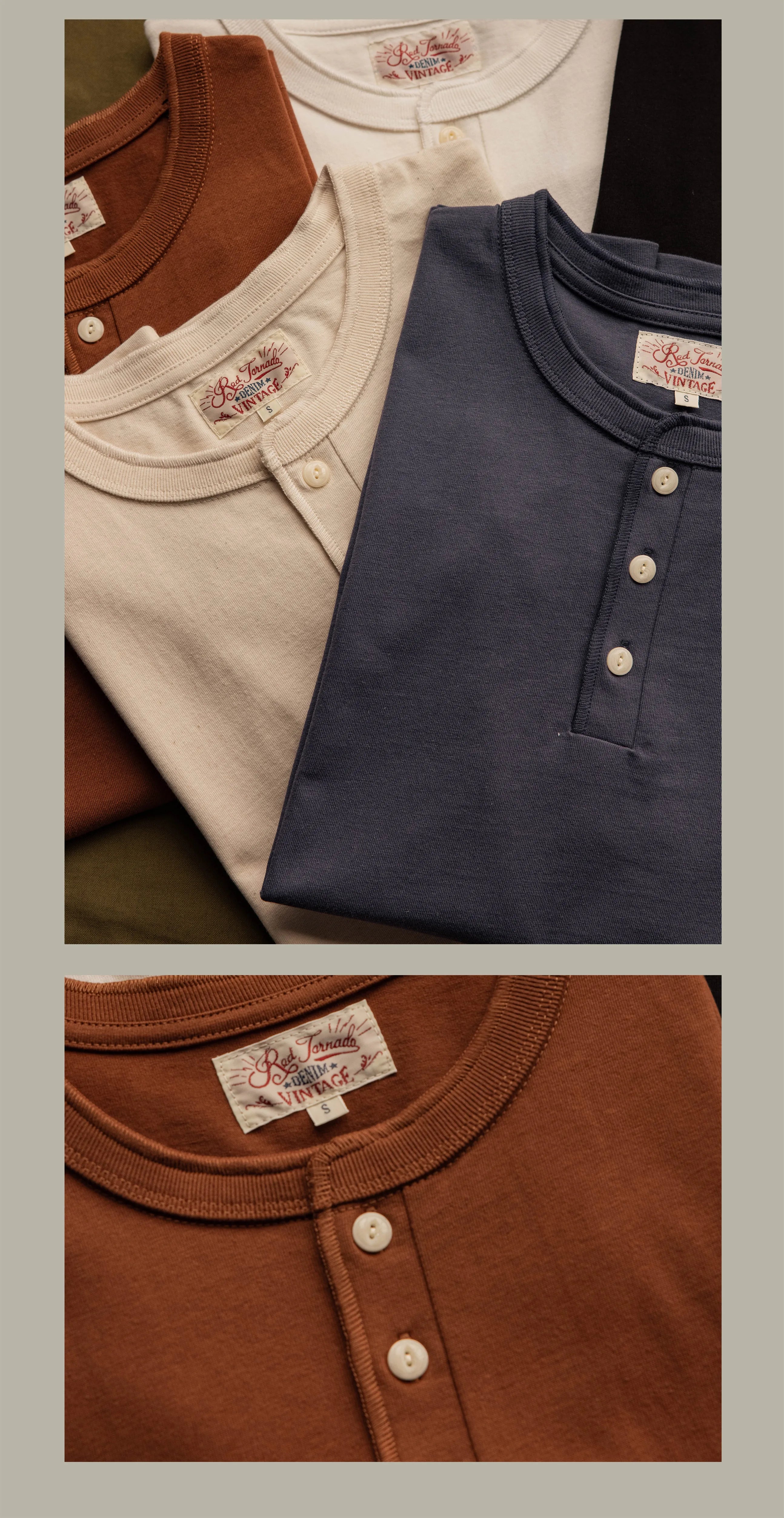 T1-0007 Red Tornado Asian Size Super Good Quality Mans 260GSM Heavy Thick Casual Henley Tee Cotton 7 Colors