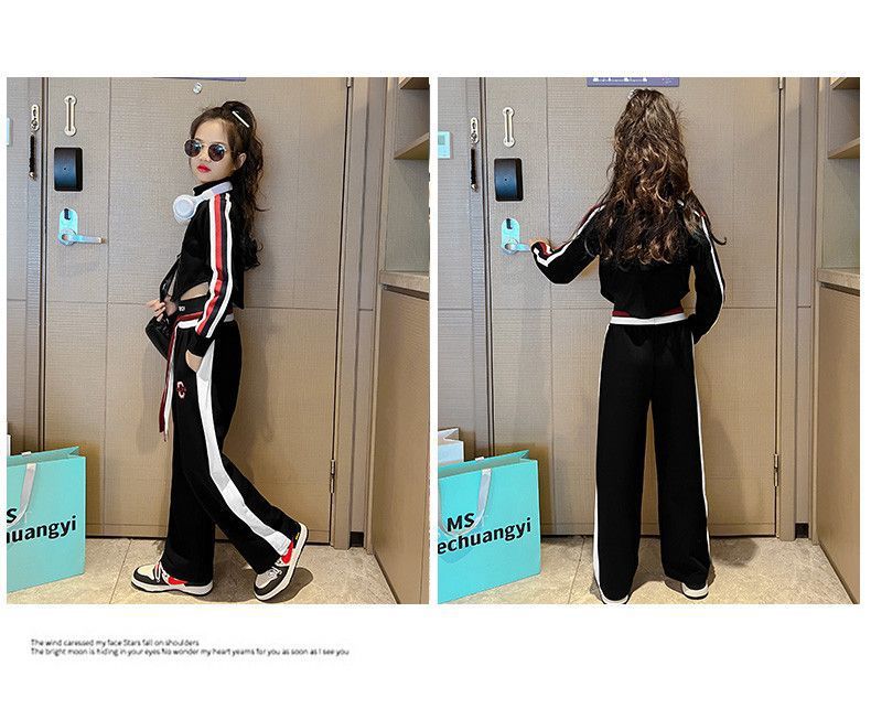Teenager Girl Sports autumn winter Kids Clothes crop top Hooded Jacket + wide leg pants Tracksuit Children 9 10 11 12 13 14year