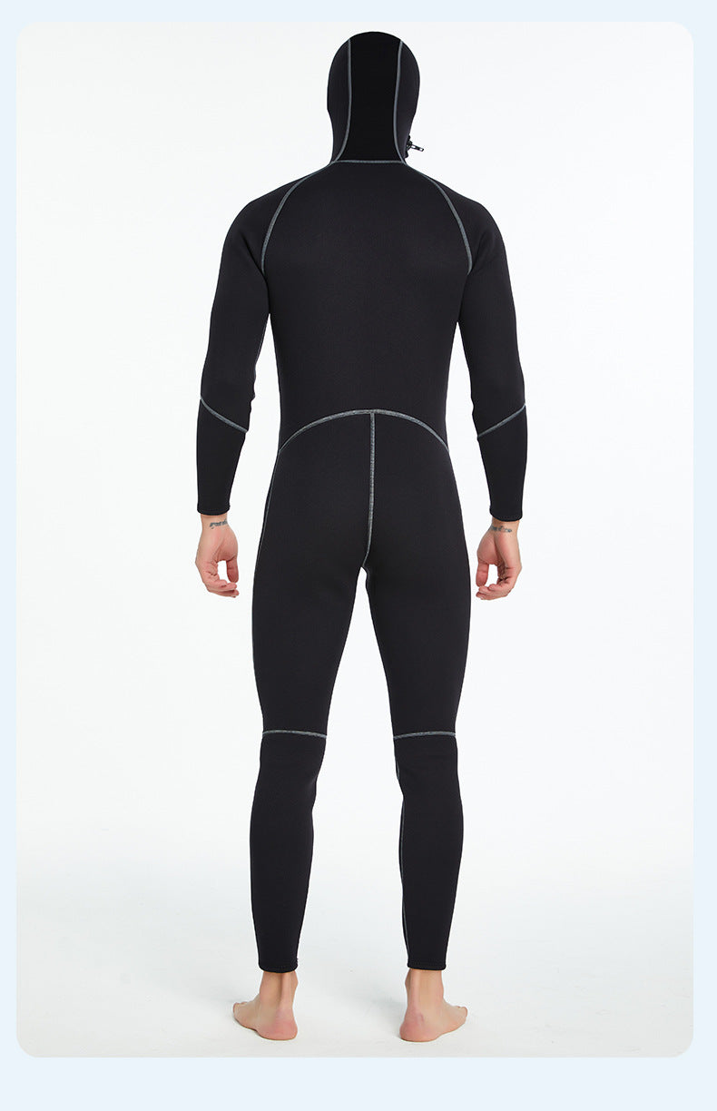 3mm Neoprene Wetsuit Men Hooded Warm One-piece Long Sleeve Diving Suit Cold Proof Sunscreen Surfing Swimming Snorkeling Swimsuit