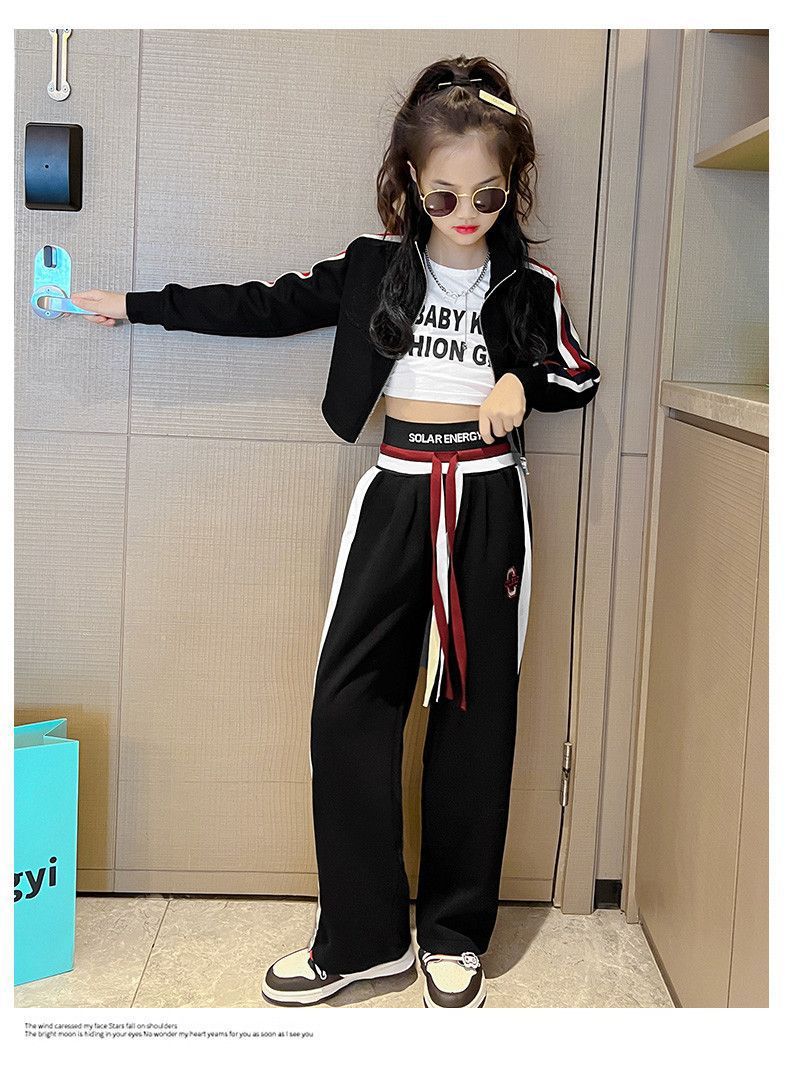 Teenager Girl Sports autumn winter Kids Clothes crop top Hooded Jacket + wide leg pants Tracksuit Children 9 10 11 12 13 14year
